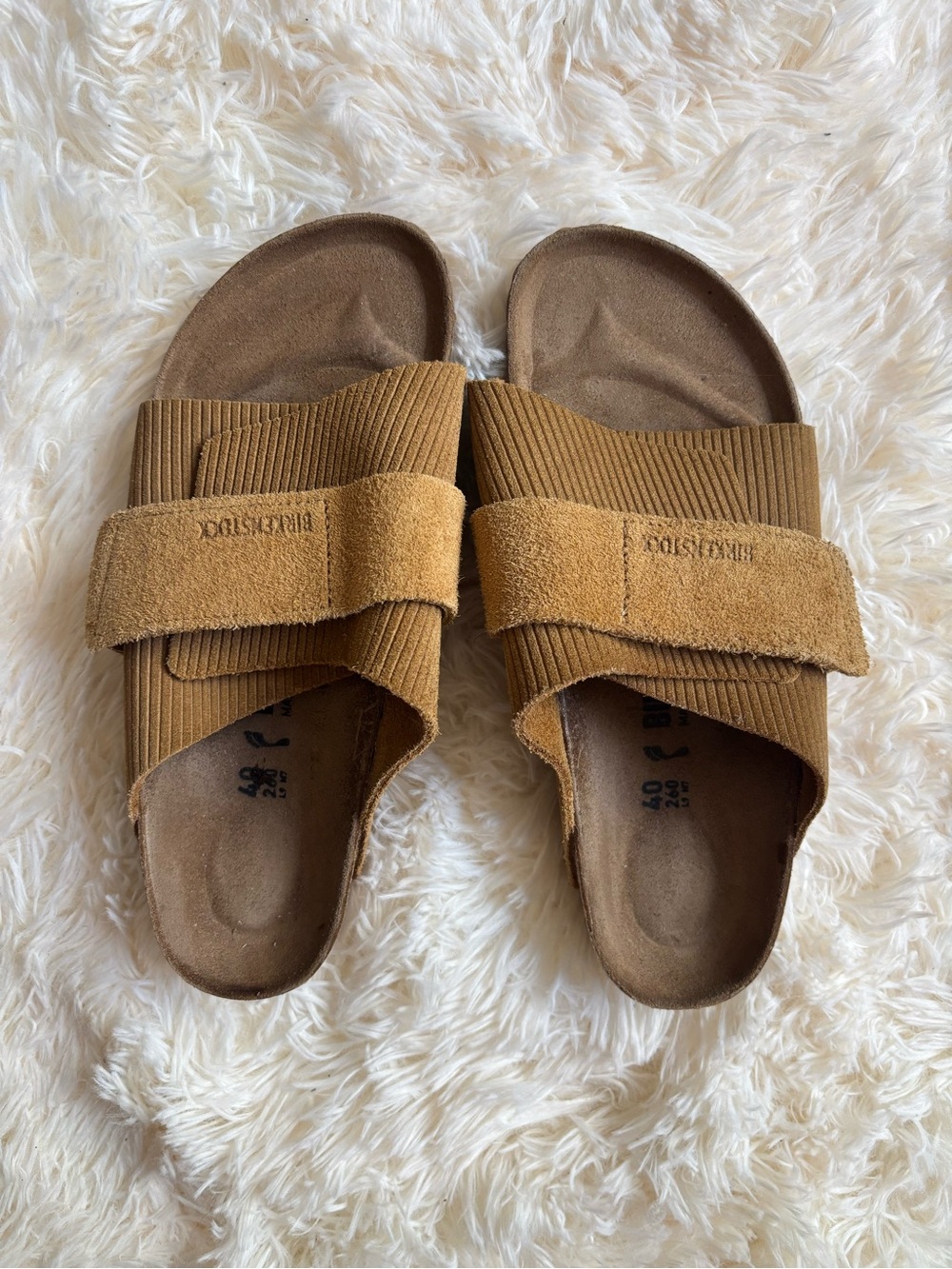 Birkenstock Kyoto Corduroy Suede Slide Sandals Tan Size 40 Crossover Strap